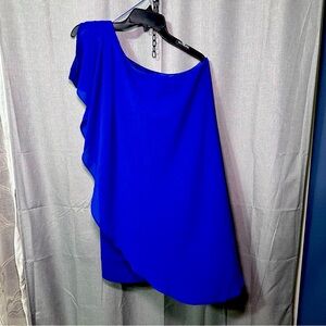 Aidan Mattox Elegant Blue One-Shoulder Dress Batwing Drapey Mini Cocktail Dress